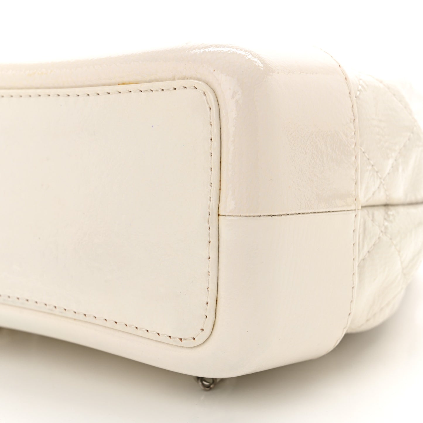 Patent Goatskin Quilted Small Gabrielle Backpack White