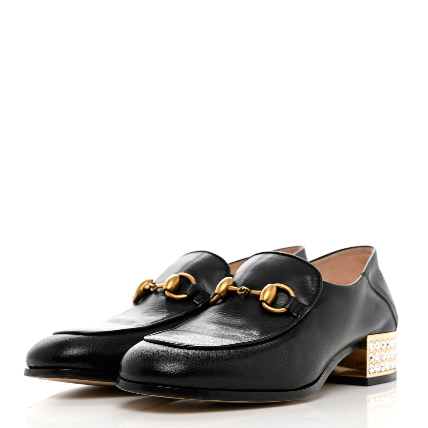 Goatskin Crystal Womens Horsebit Loafers 35 Black