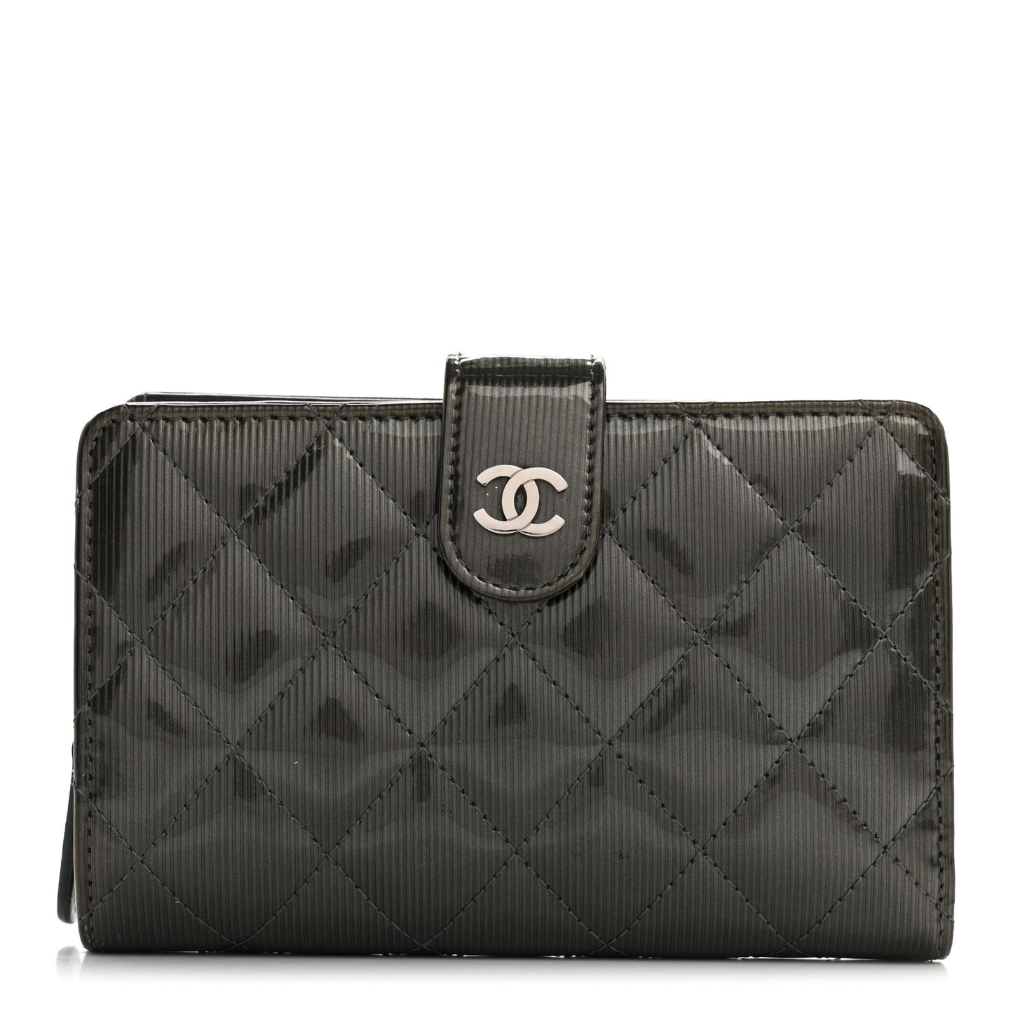Striated Patent CC French Wallet Dark Grey