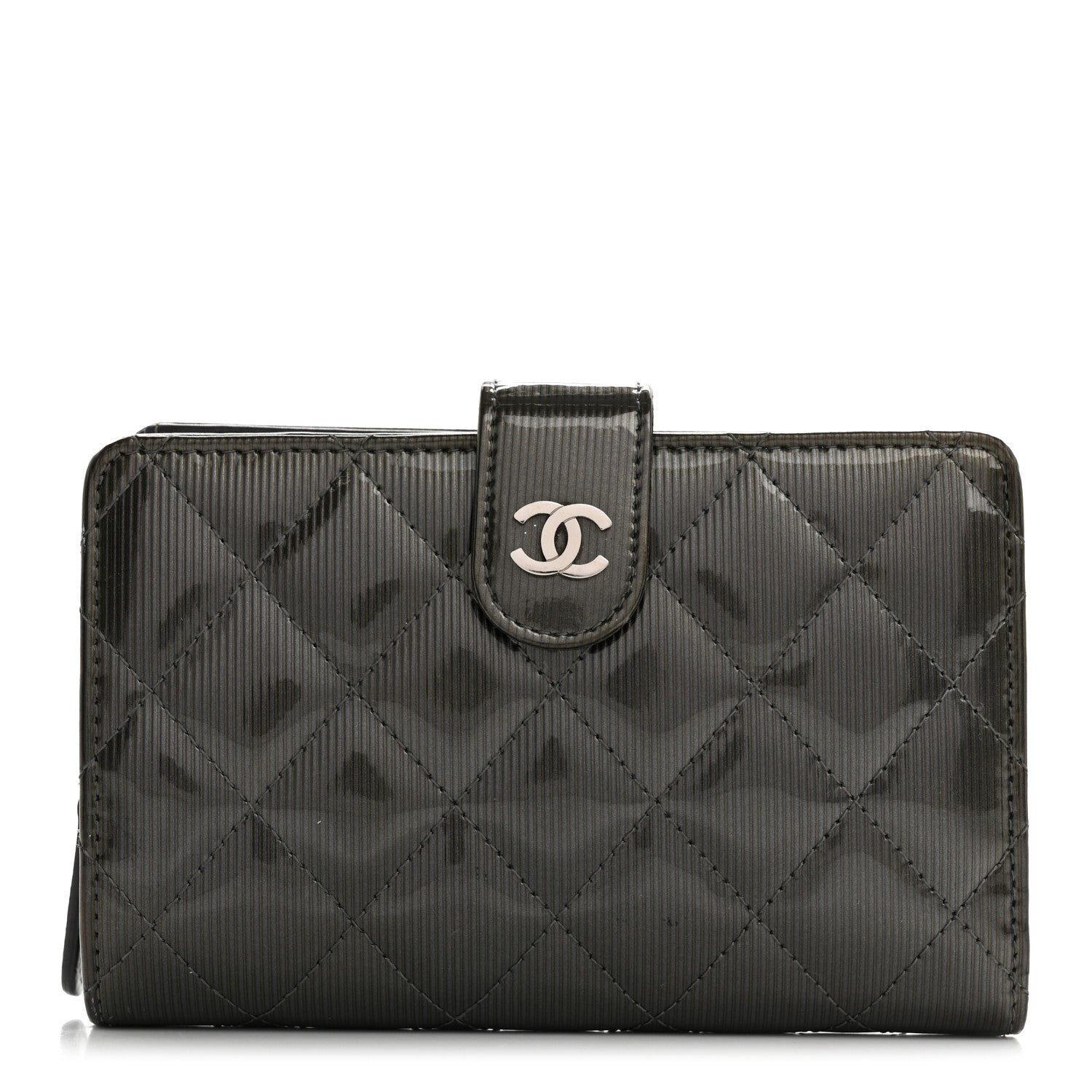 Chanel Striated Patent CC French Wallet Dark Grey 1 of 11