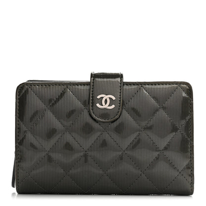 Chanel Striated Patent CC French Wallet Dark Grey 1 of 11