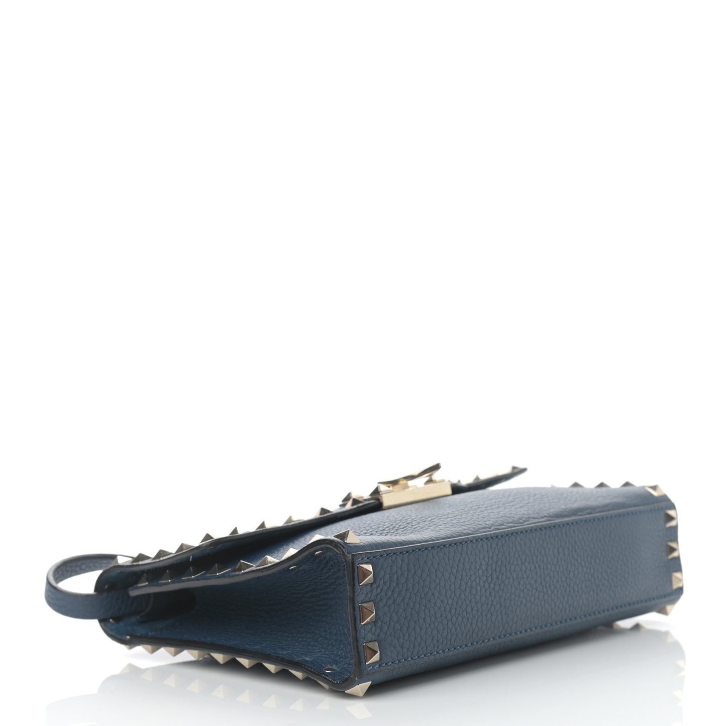 Pebbled Calfskin Medium Rockstud Flip Lock Crossbody Bag Peacock