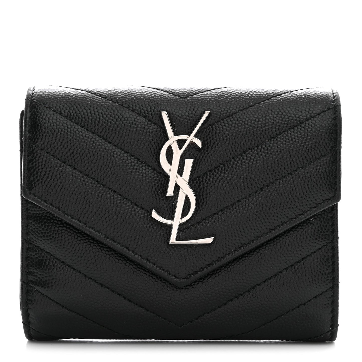 Grain De Poudre Matelasse Chevron Monogram Compact Tri Fold Wallet Black