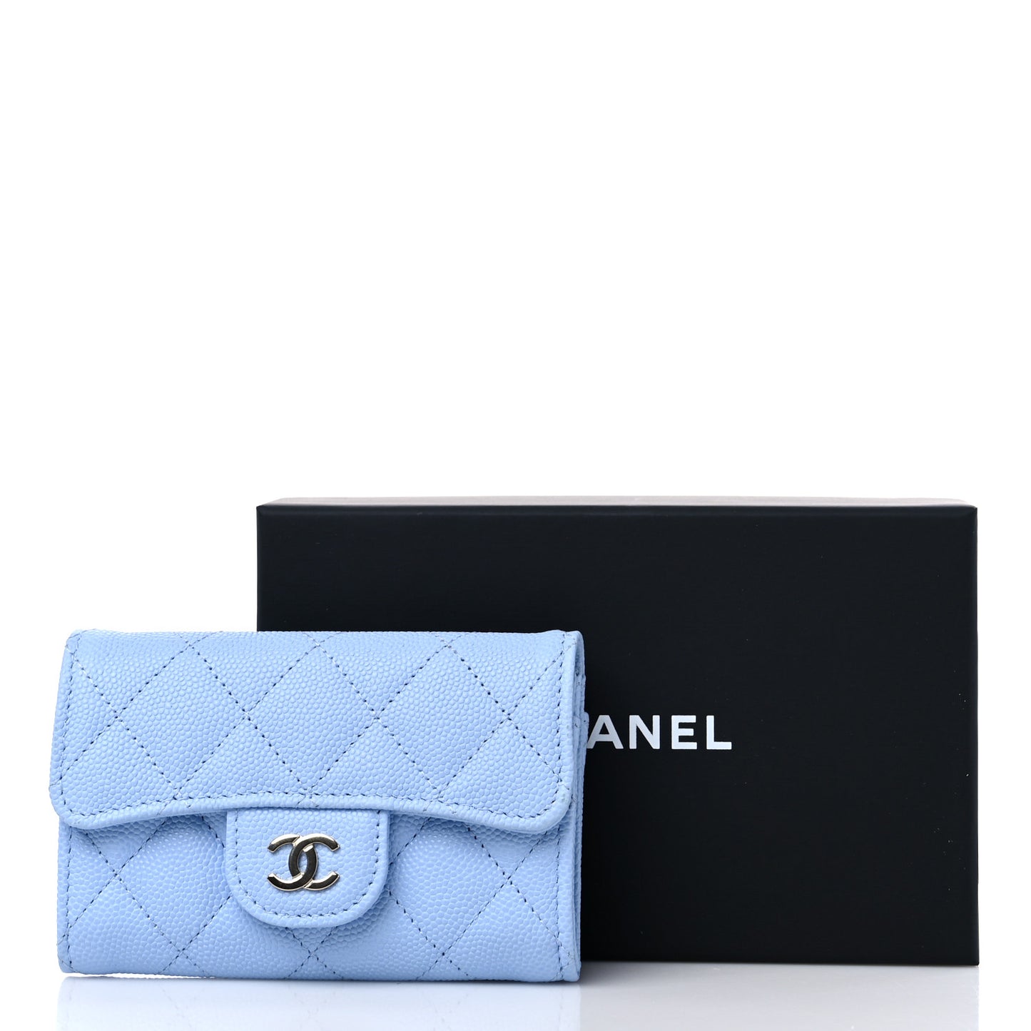 Caviar Quilted Flap Card Holder Wallet Light Blue