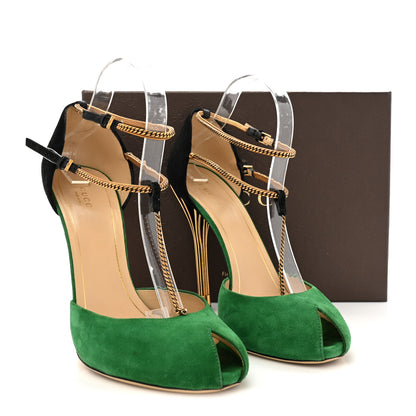 Gucci Kid Scamosciato Ankle Chain Pump 41 Garden 41 Green Black 14 of 14