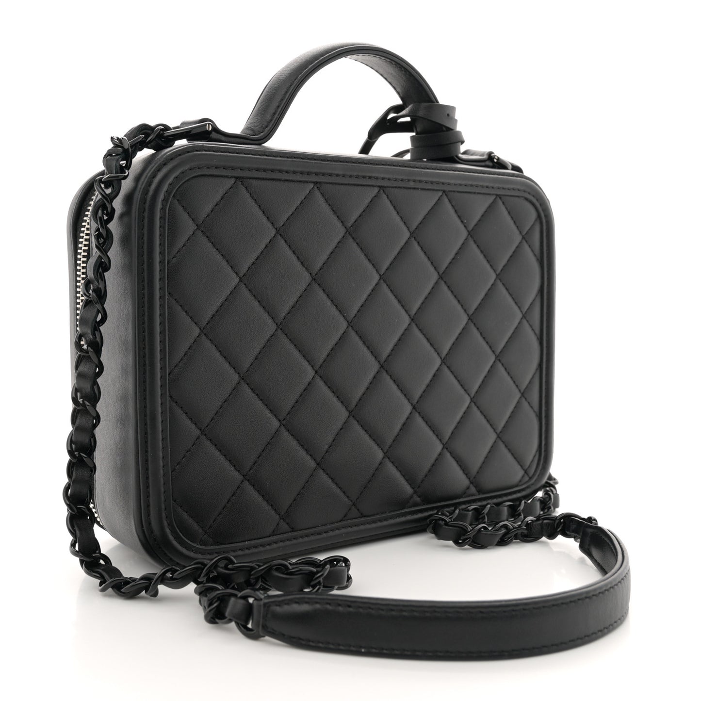 Lambskin Quilted Medium CC Filigree Vanity Case Black