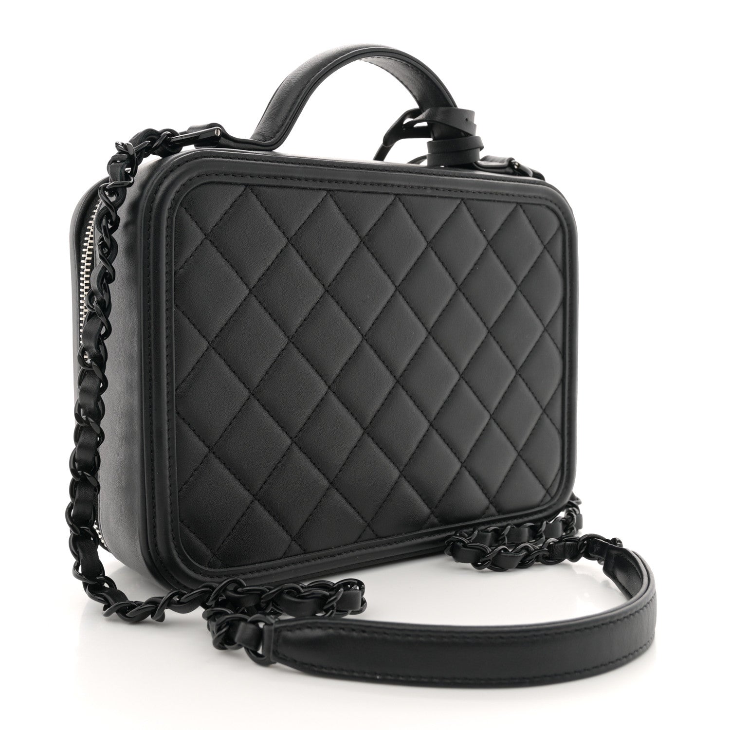 Chanel Lambskin Quilted Medium CC Filigree Vanity Case Black 3 of 11