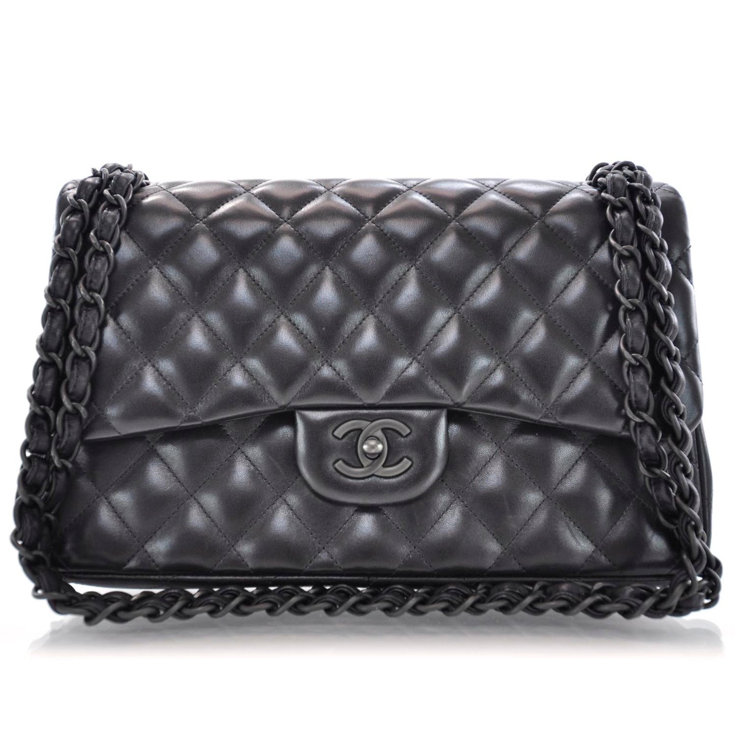 Lambskin Quilted Jumbo Flap Black BHW 11P