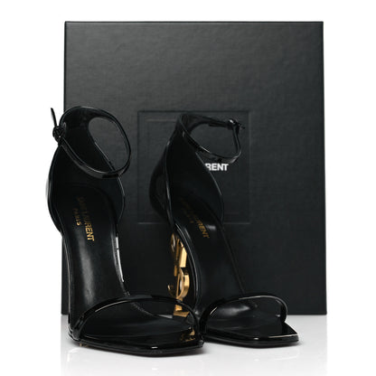 Saint Laurent Patent Calfskin Opyum 110 Sandals 39 Black Gold 10 of 10