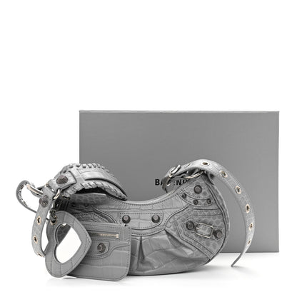 Balenciaga Extra Supple Calfskin Crocodile Embossed Le Cagole Shoulder Bag XS Balenciaga Grey 13 of 13