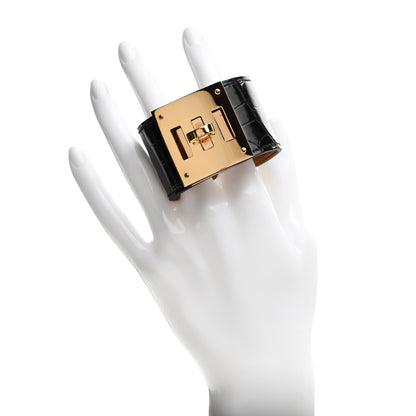 Hermes Shiny Alligator Kelly Dog Cuff T1 Black 2 of 5