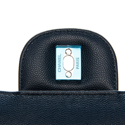 Chanel Caviar Chevron Quilted Maxi Double Flap Navy Blue 6 of 8