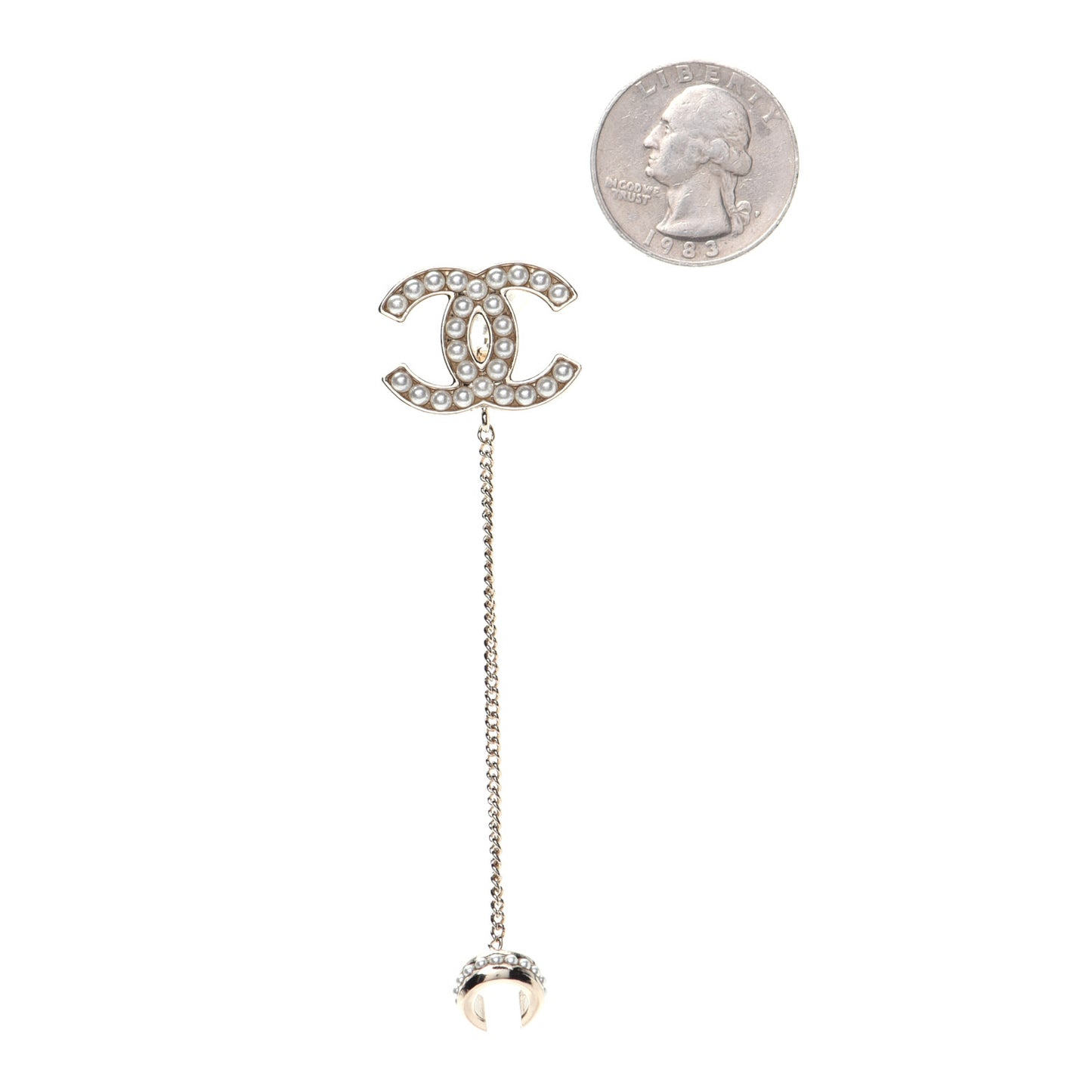 Crystal CC Chain Cuff Single Clip On Earring Gold Pearly White