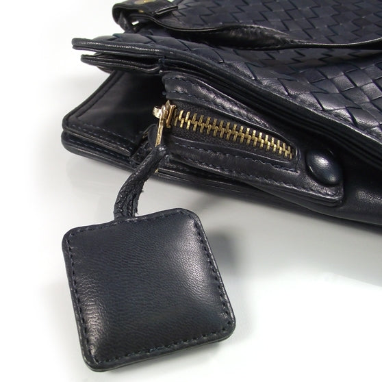 Bottega Veneta Vintage Woven Shoulder Bag Navy 8 of 9