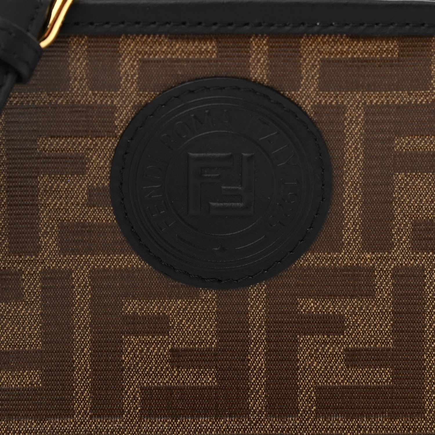 Fendi Glazed Fabric Vitello Century FF 1974 Stamp Patch Mini Camera Case Mogano Panna Black 9 of 12