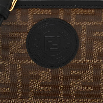 Fendi Glazed Fabric Vitello Century FF 1974 Stamp Patch Mini Camera Case Mogano Panna Black 9 of 12