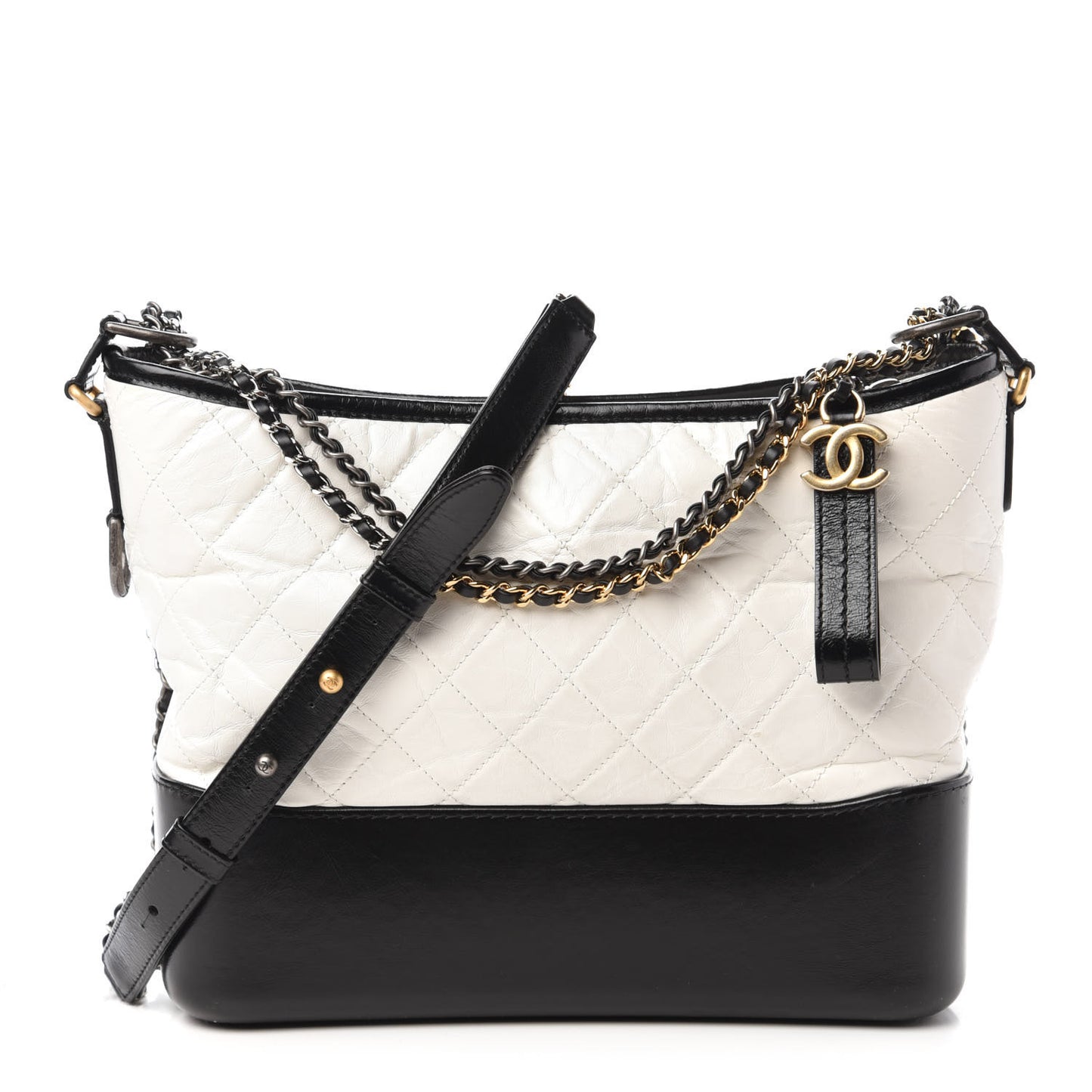 Aged Calfskin Quilted Medium Gabrielle Hobo Black White