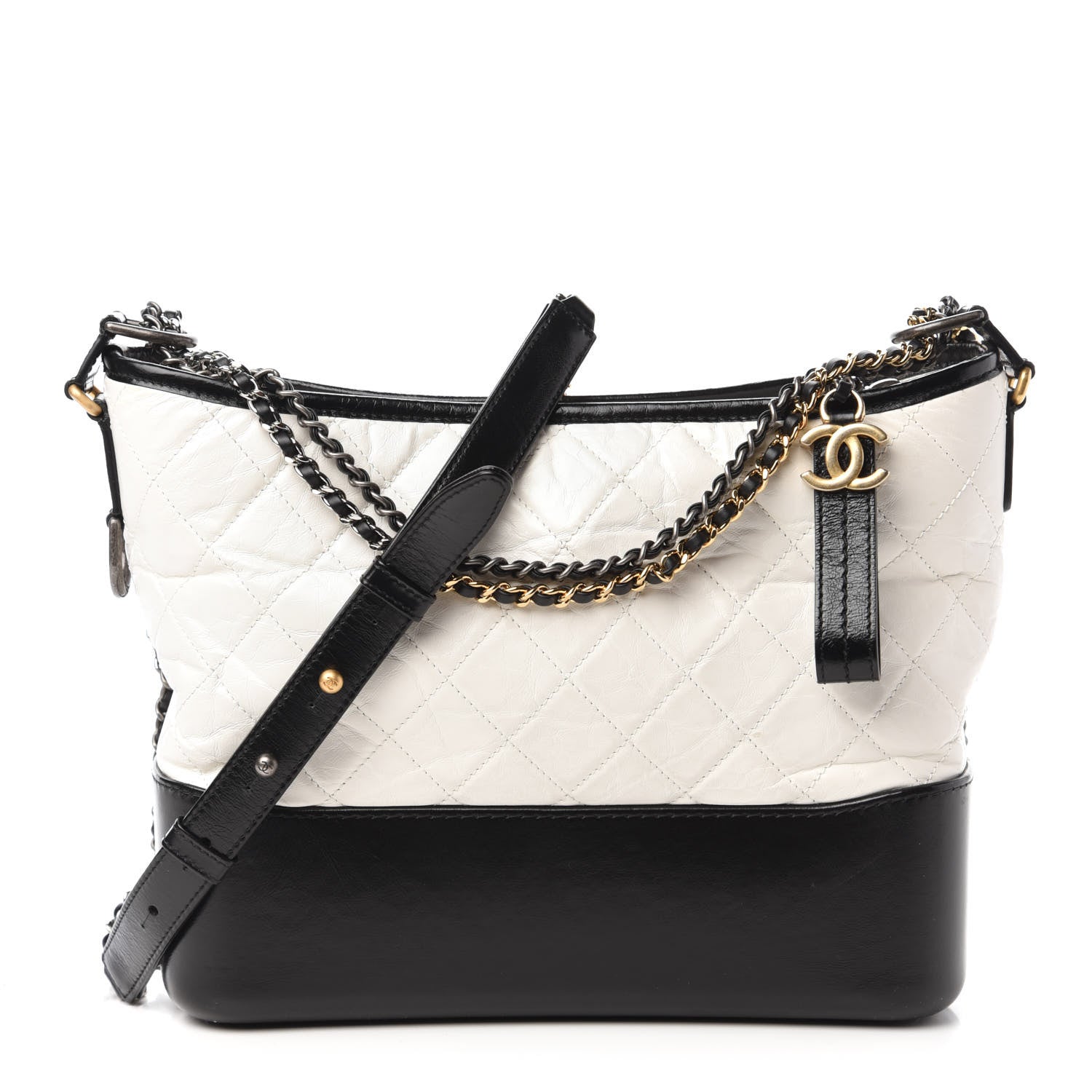 Chanel Aged Calfskin Quilted Medium Gabrielle Hobo Black White 1 of 11