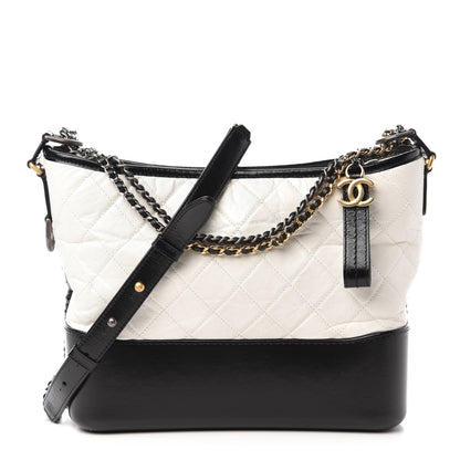 Chanel Aged Calfskin Quilted Medium Gabrielle Hobo Black White 1 of 11