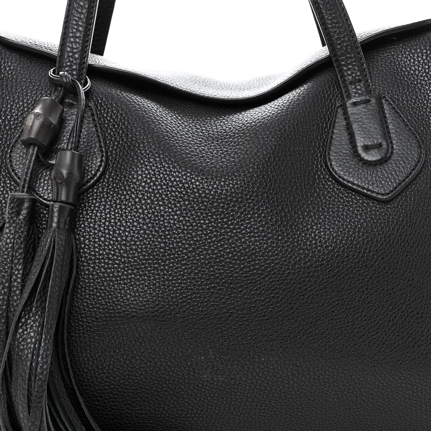 Pebbled Calfskin Lady Tassel Top Handle Bag Black