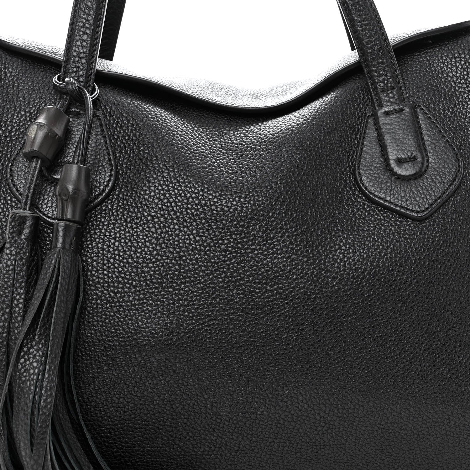 Gucci Pebbled Calfskin Lady Tassel Top Handle Bag Black 8 of 10