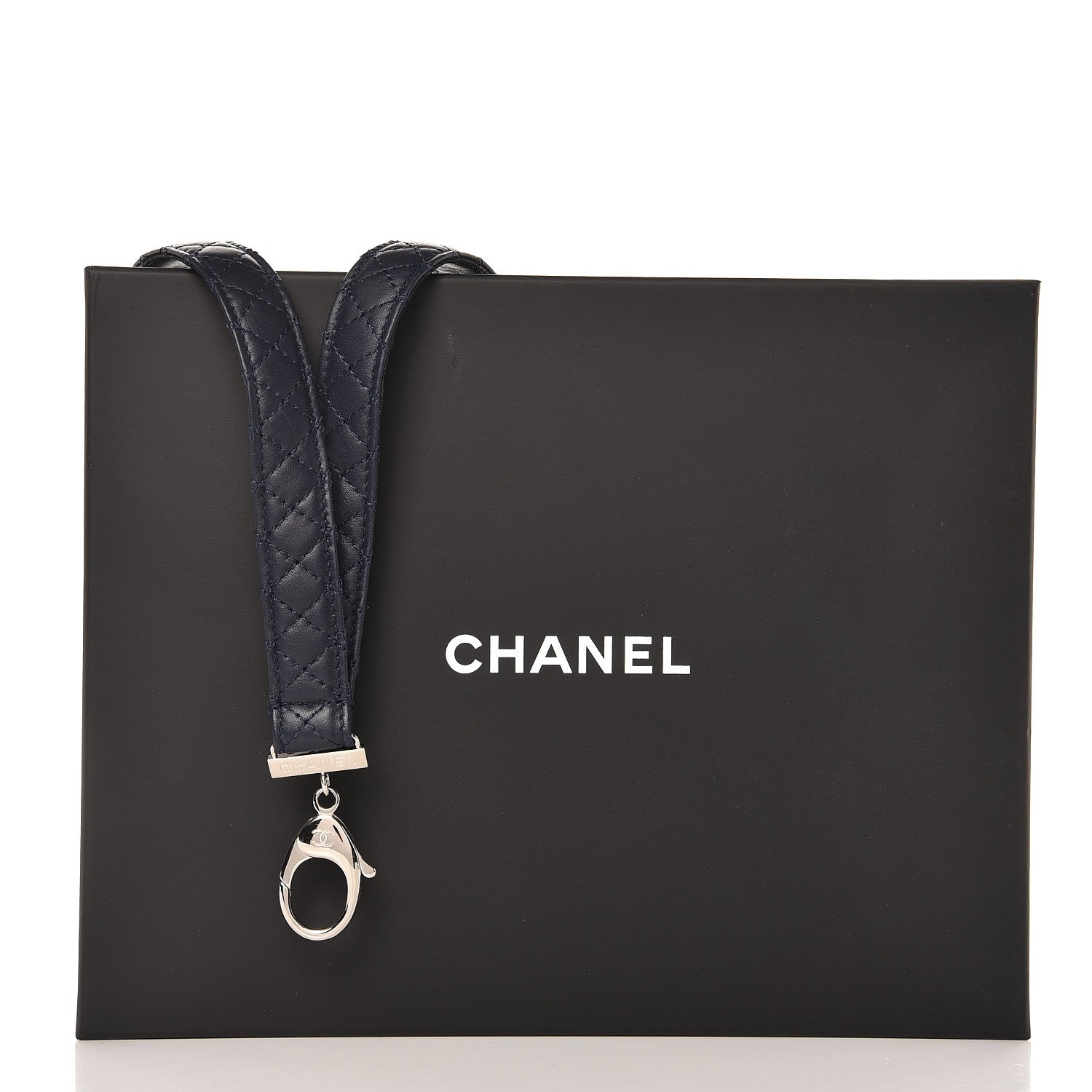 Chanel Lambskin Quilted Lanyard Key Holder Necklace Navy 4 of 4