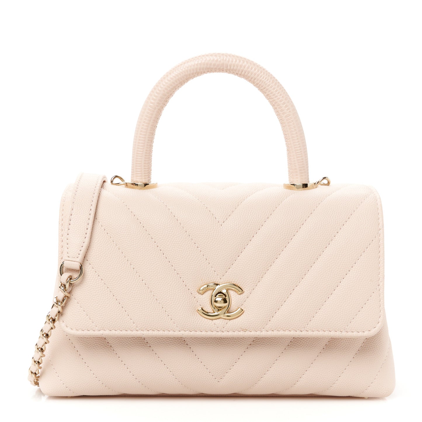 Caviar Lizard Embossed Chevron Quilted Mini Coco Handle Flap Light Pink