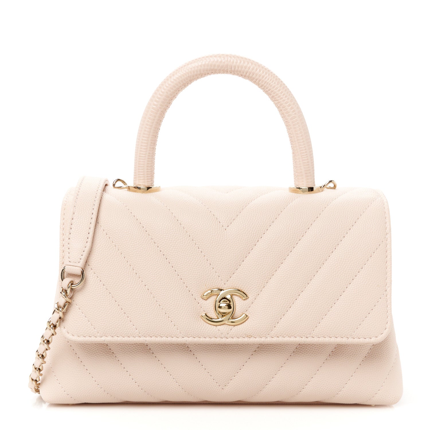 Chanel Caviar Lizard Embossed Chevron Quilted Mini Coco Handle Flap Light Pink 1 of 12