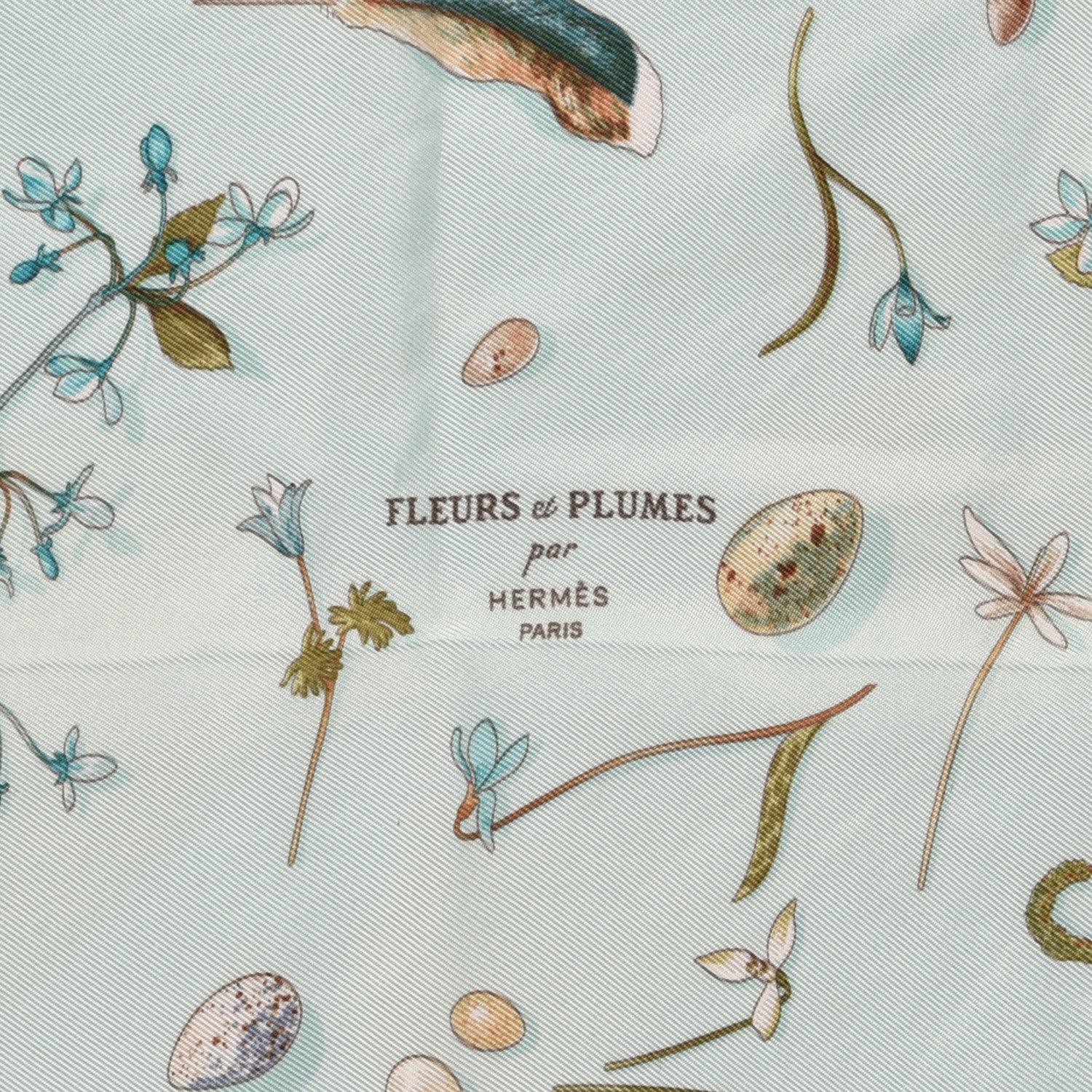 Hermes Silk Fleurs et Plumes Pocket Square Scarf 2 of 5