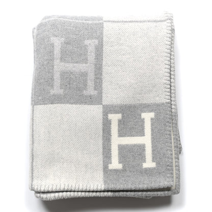 Hermes Wool Cashmere Avalon III Blanket Ecru Gris Clair 1 of 3