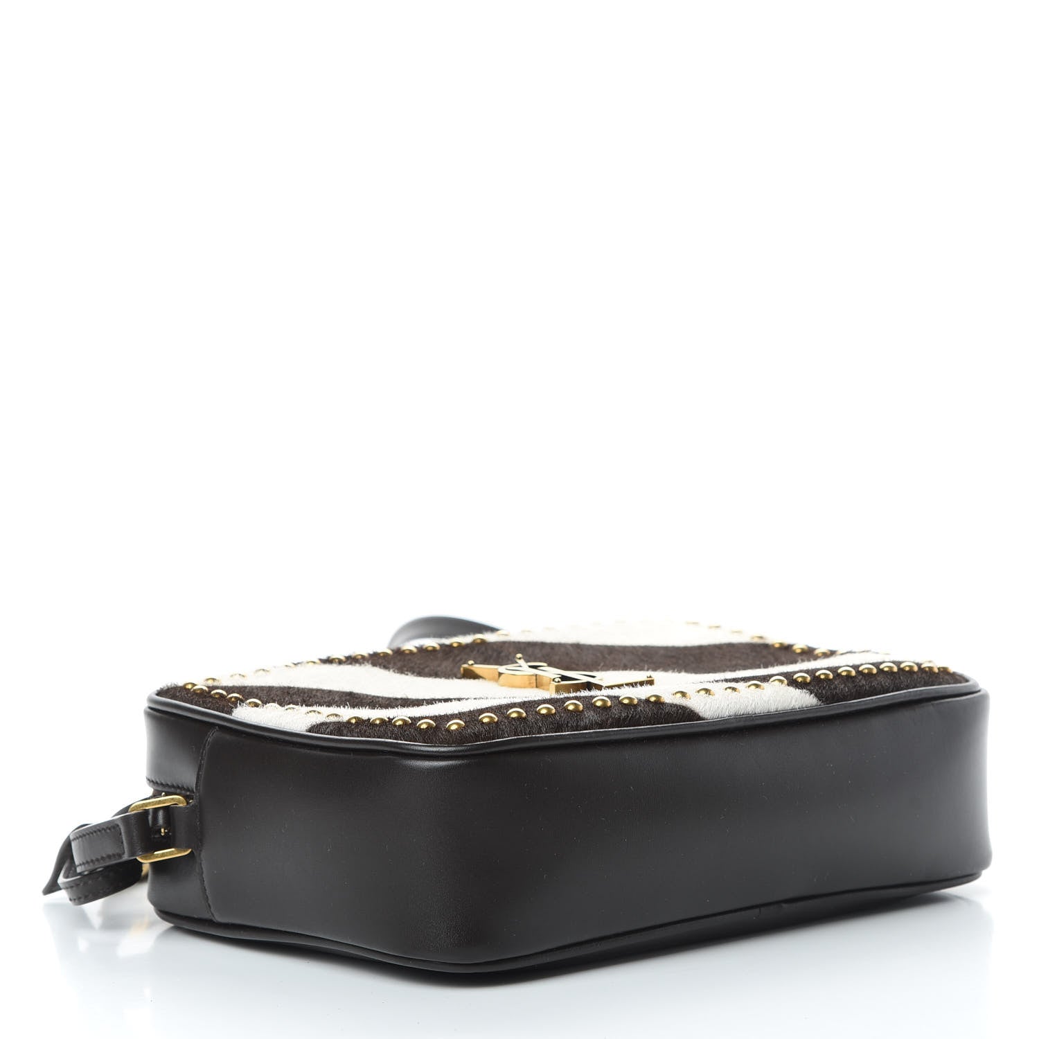 Saint Laurent Pony Hair Calfskin Studded Monogram Lou Camera Bag Dusty White Brown 4 of 11