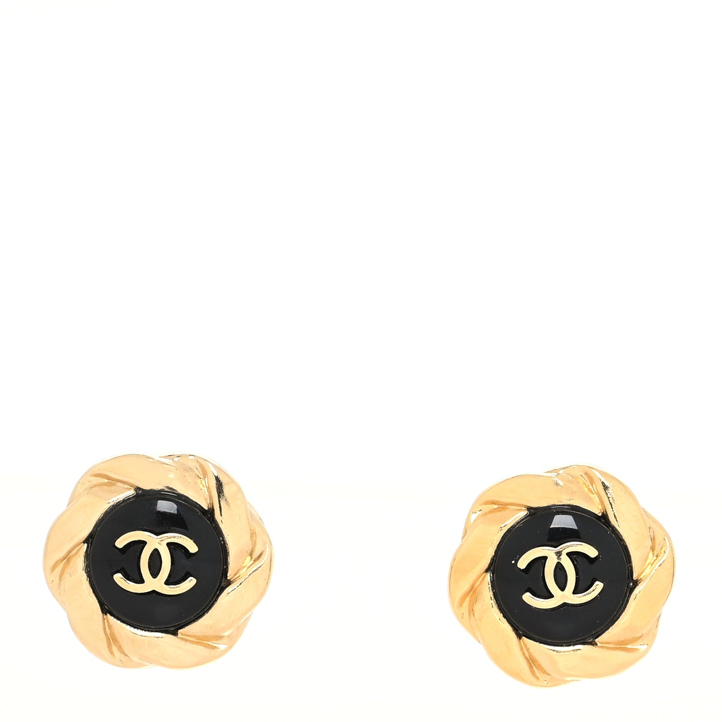 Resin CC Round Earrings Gold Black
