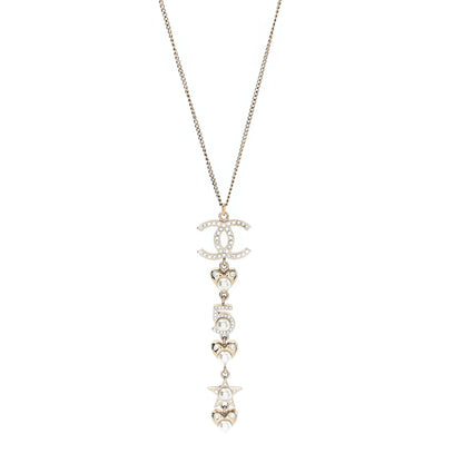 Chanel Pearl Crystal CC No 5 Heart Star Pendant Necklace Gold 1 of 5