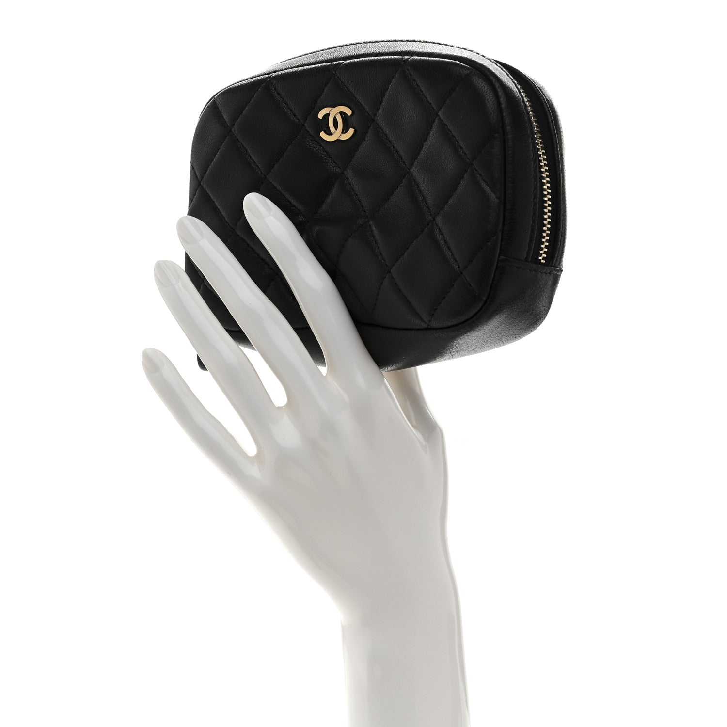 Chanel Lambskin Quilted Small Curvy Pouch Cosmetic Case Black 2 of 8