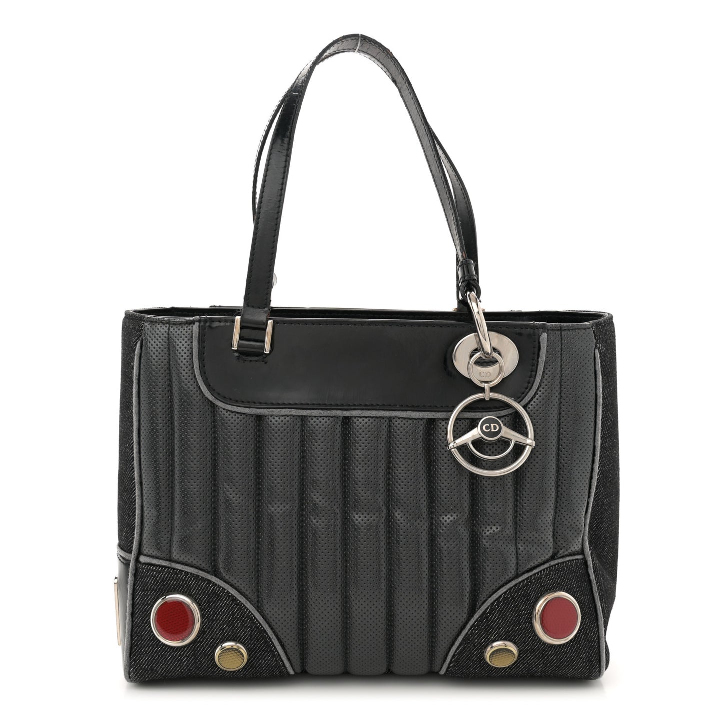 Denim Perforated Patent Trailer Trash Cadillac Tote Black
