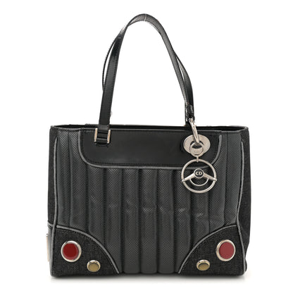 Christian Dior Denim Perforated Patent Trailer Trash Cadillac Tote Black 1 of 13