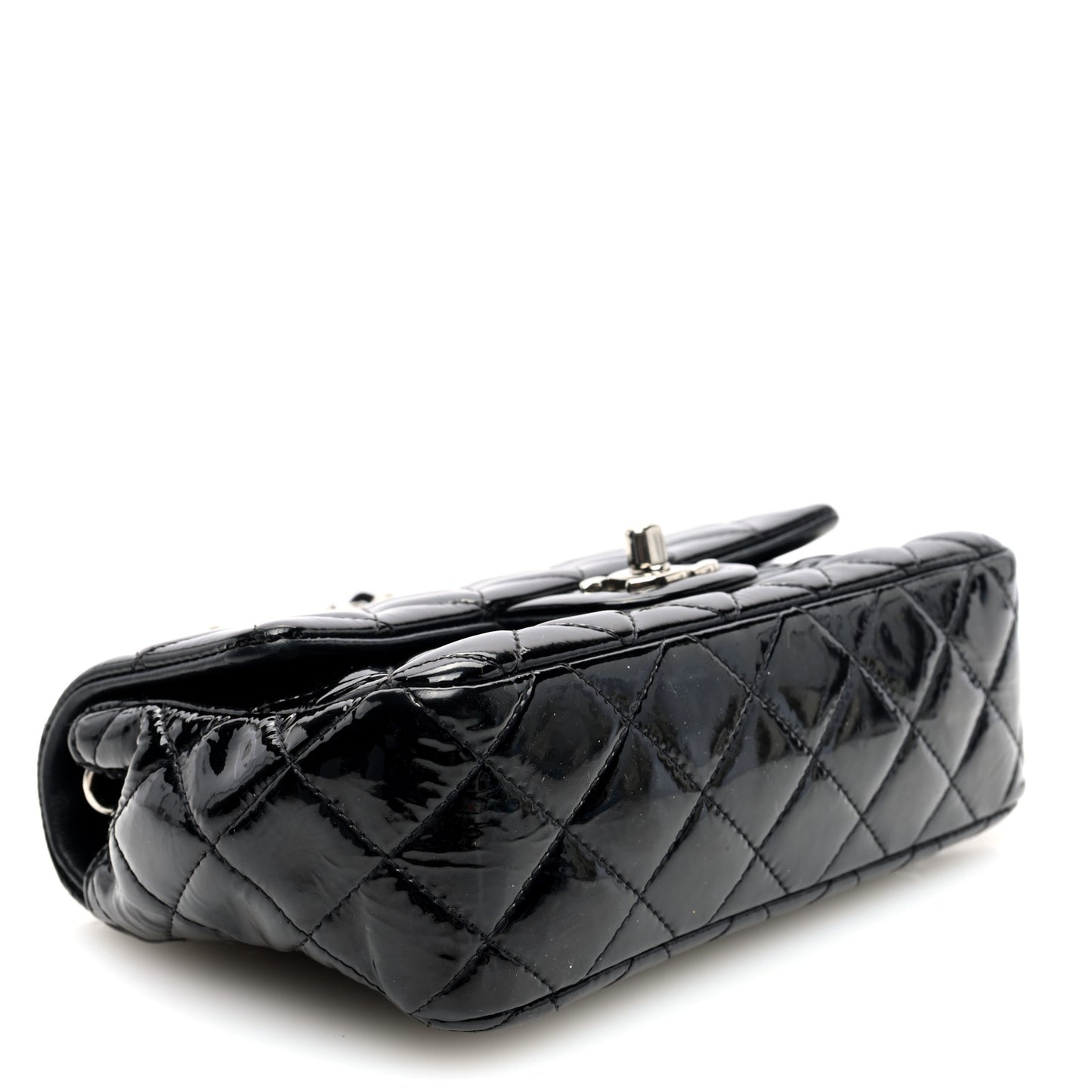 Patent Calfskin Quilted Mini Rectangular Flap Black
