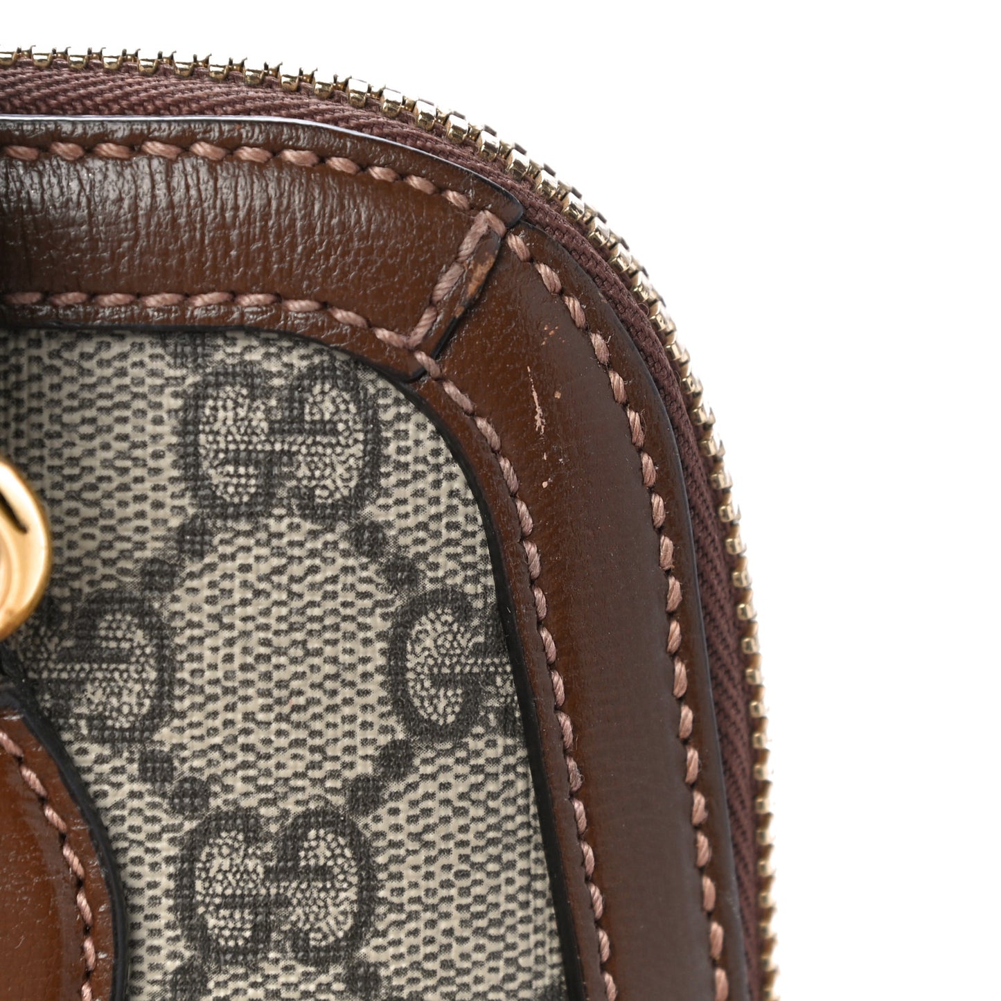 GG Supreme Monogram Azalea Calfskin Small Horsebit 1955 Top Handle Bag Beige Ebony Brown Sugar