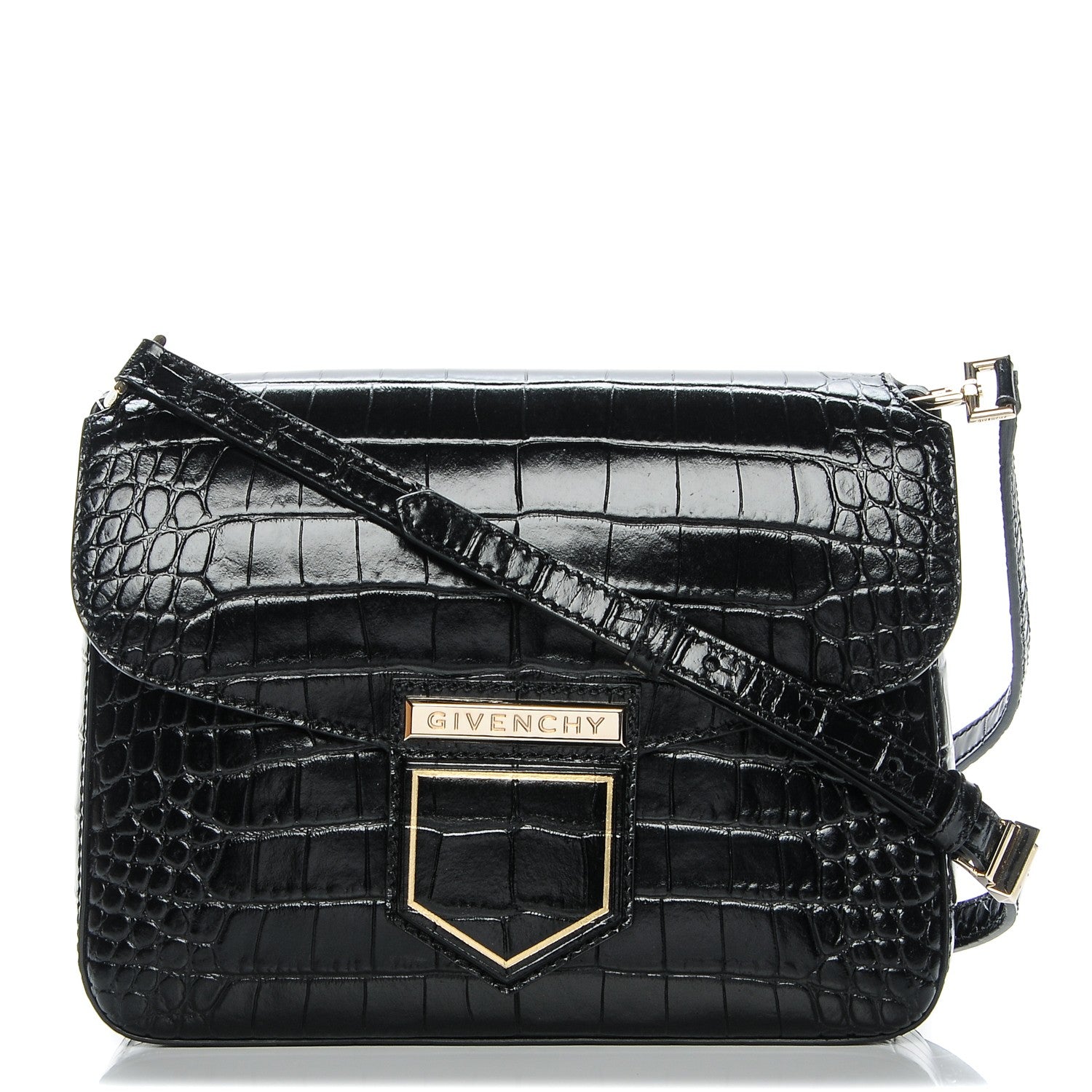 Givenchy Calfskin Crocodile Embossed Small Nobile Shoulder Bag Black 1 of 6