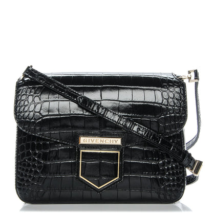 Givenchy Calfskin Crocodile Embossed Small Nobile Shoulder Bag Black 1 of 6