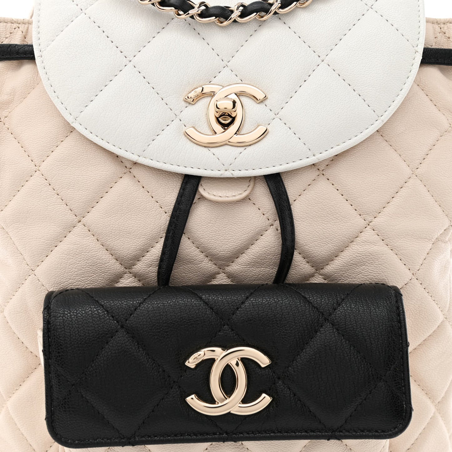 Goatskin Quilted Duma Drawstring Backpack Beige Black White