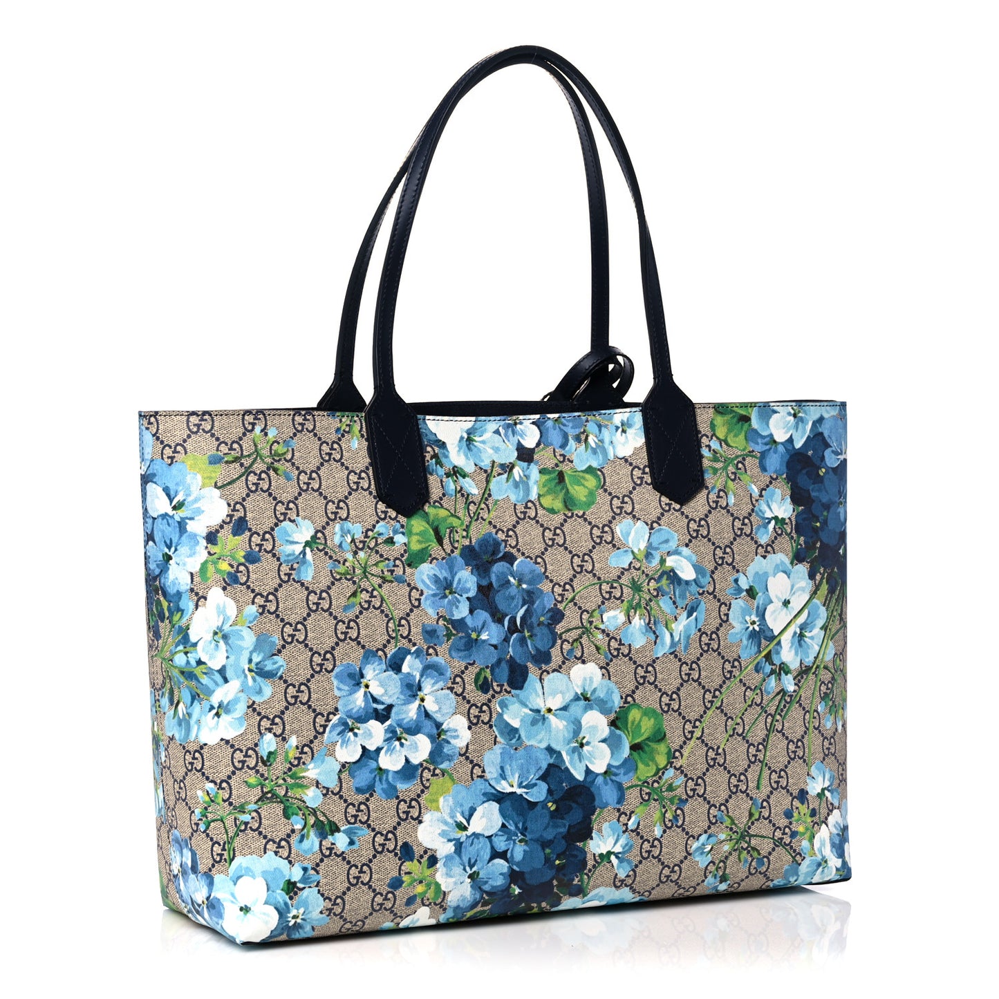 GG Supreme Monogram Blooms Medium Reversible Tote Beige Blue Navy