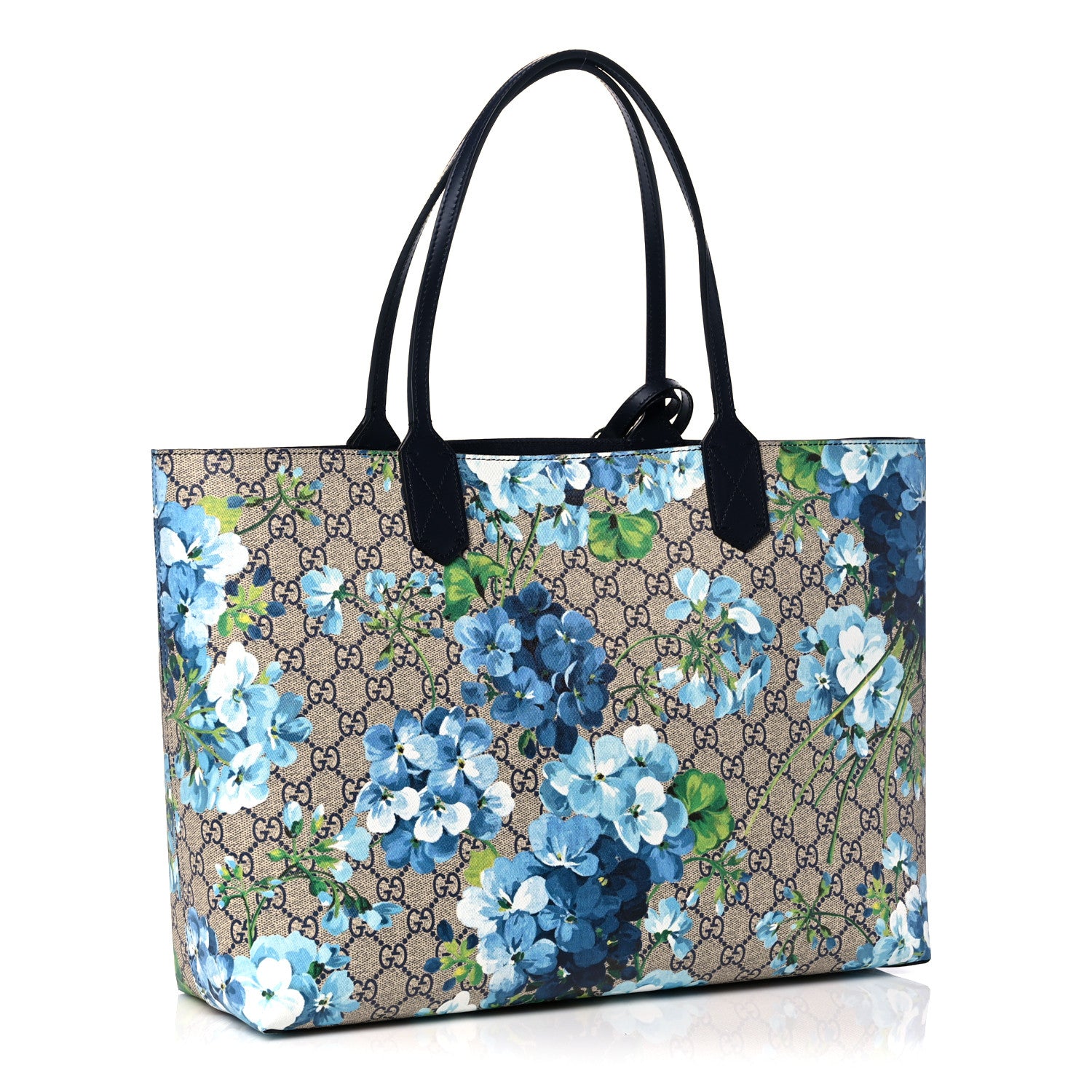 Gucci GG Supreme Monogram Blooms Medium Reversible Tote Beige Blue Navy 3 of 16