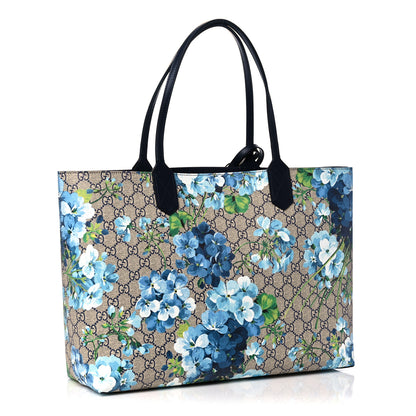 Gucci GG Supreme Monogram Blooms Medium Reversible Tote Beige Blue Navy 3 of 16