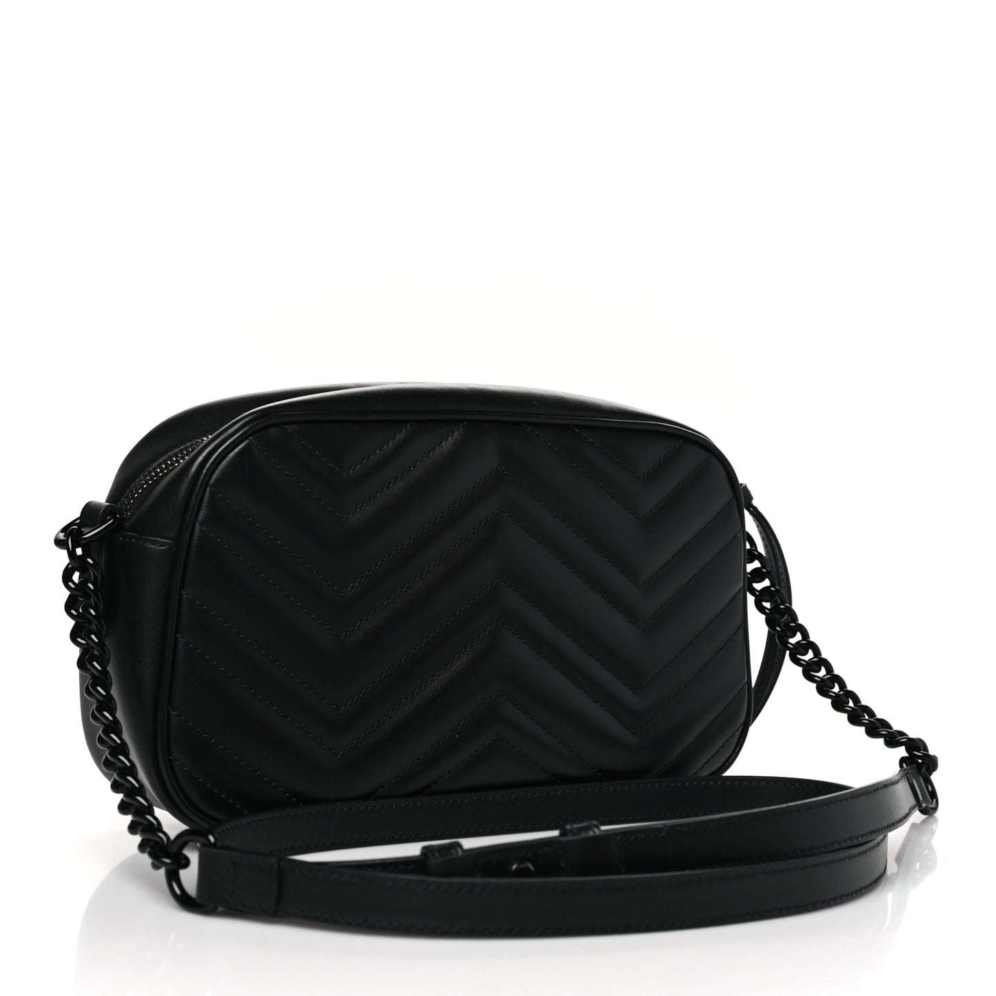 Calfskin Matelasse Monochrome Small GG Marmont Chain Shoulder Bag Black
