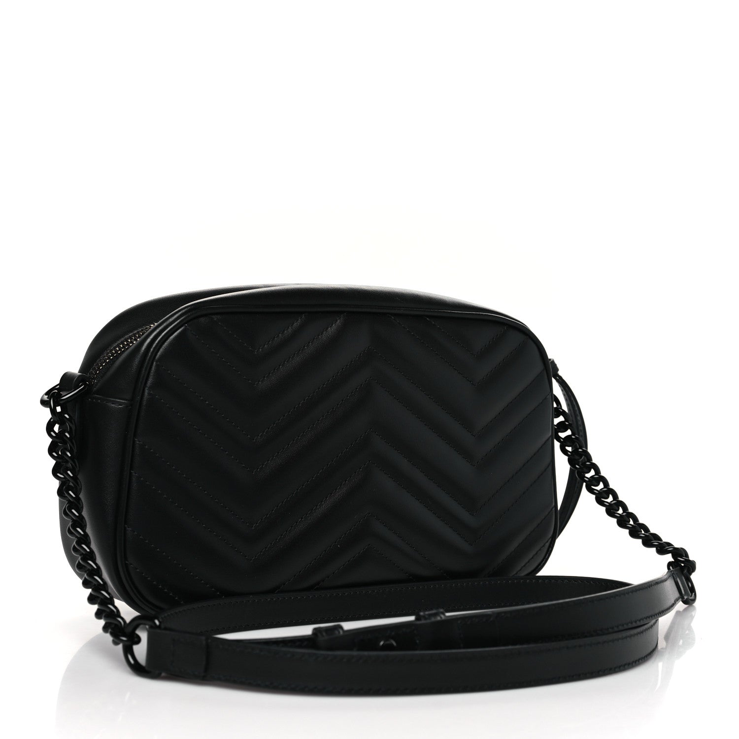 Gucci Calfskin Matelasse Monochrome Small GG Marmont Chain Shoulder Bag Black 3 of 10
