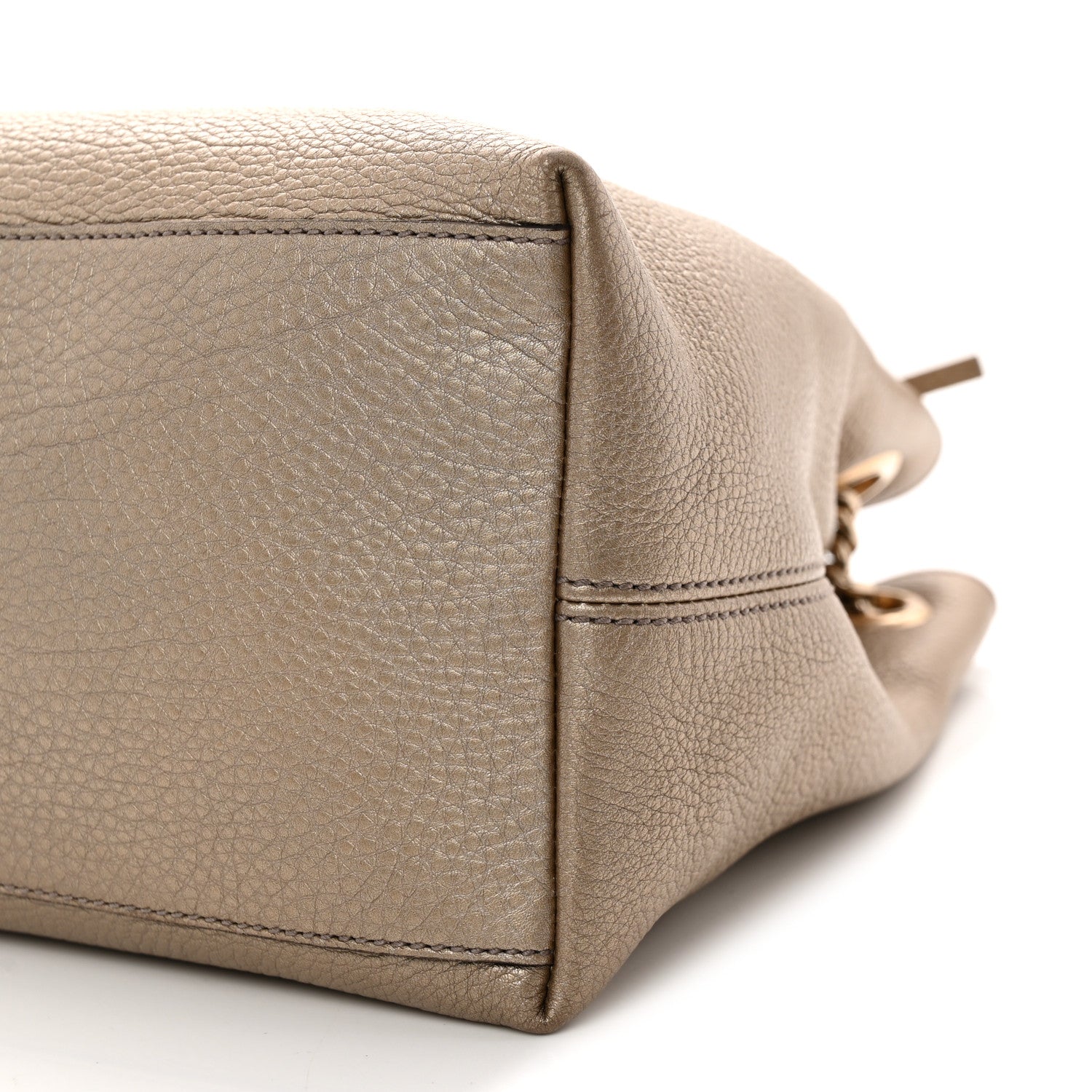Gucci Metallic Pebbled Calfskin Medium Soho Chain Shoulder Bag Golden Beige 10 of 13