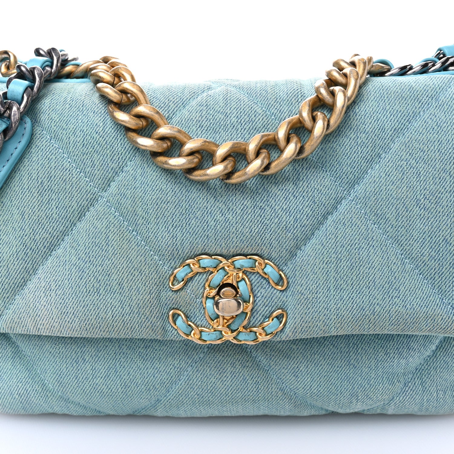 Chanel Denim Quilted Medium Chanel 19 Flap Neon Blue 8 of 11