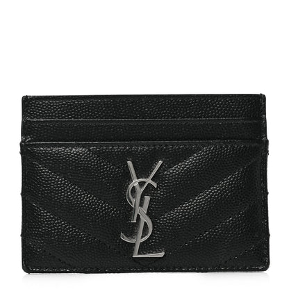 Saint Laurent Grain De Poudre Matelasse Chevron Monogram Credit Card Case Black 1 of 6
