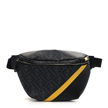 Fendi Glazed Fabric Vitello Liberty FF 1974 Diagonal Belt Bag Black Sunflower 1 of 10